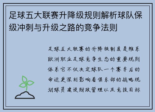 足球五大联赛升降级规则解析球队保级冲刺与升级之路的竞争法则